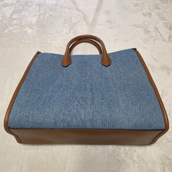 Nine West Jolene Blue Denim Tote Zip Pocket Snap Close Gold Hardware Adj Strap - Picture 5 of 11